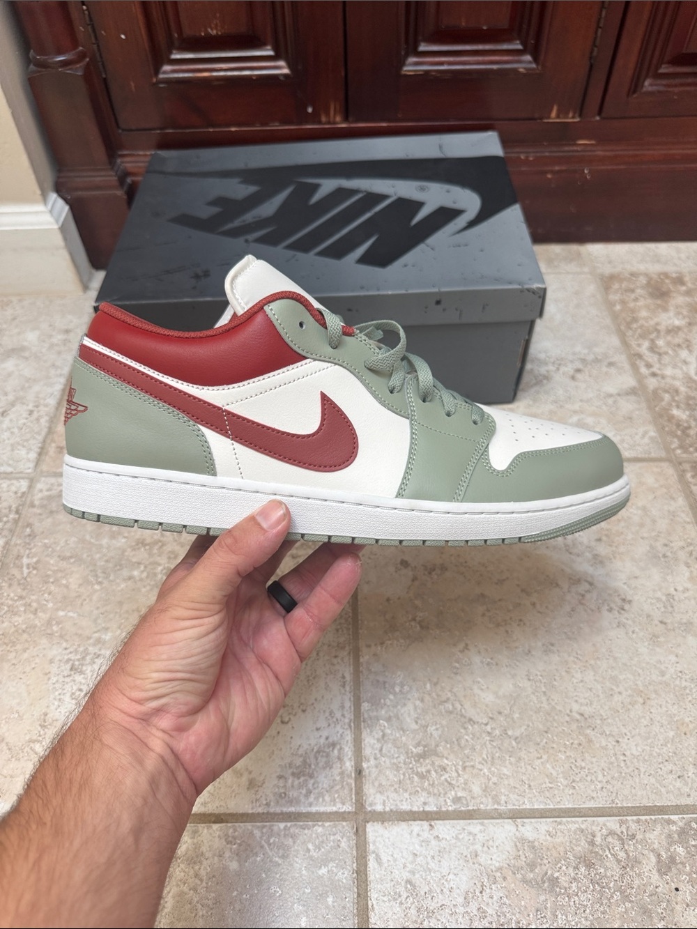 Nike Air Jordan 1 Low - White, Sage Green & Maroon